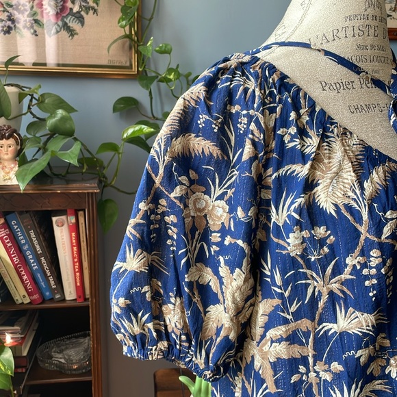 La Vie Rebecca Taylor 100% cotton blue and beige floral boho dress. XL - Picture 4 of 12